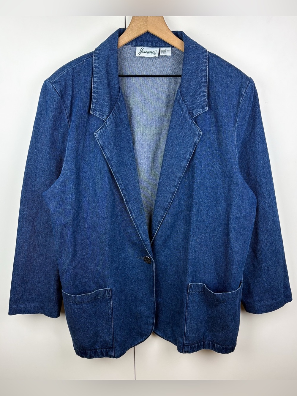 Vintage Western Boho Denim Blazer Single Button Jean Jacket 100% Cotton Blue